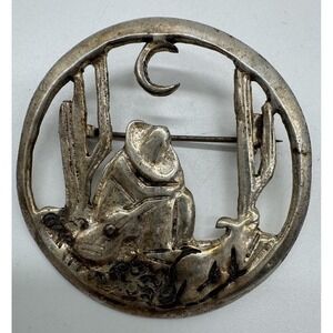 Vintage Taxco‎ Sterling Silver Western Style Sleeping Man With Guitar Brooch